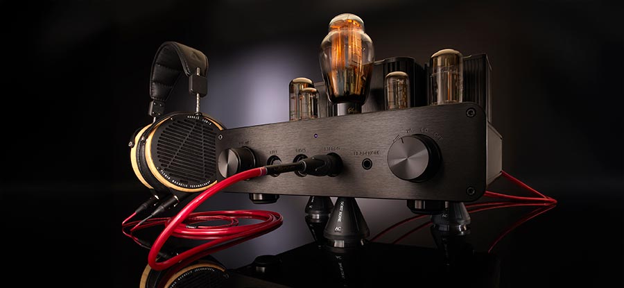 Tube amplifier with Audeze headphones and Heimdall 2 interconnect cable in a premium setup